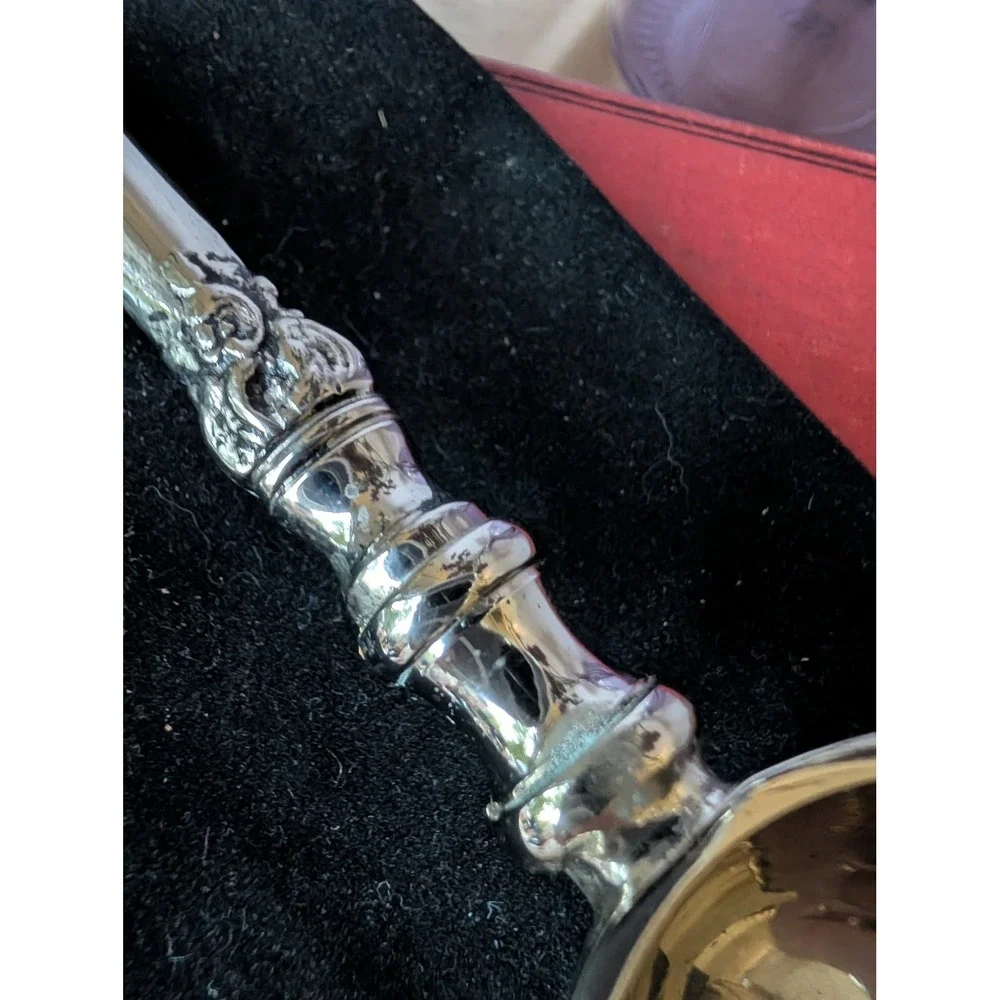 Vintage Silver Plated Spoon Cross Handle‎ Sugar Nut Scoop with Pouch Religious